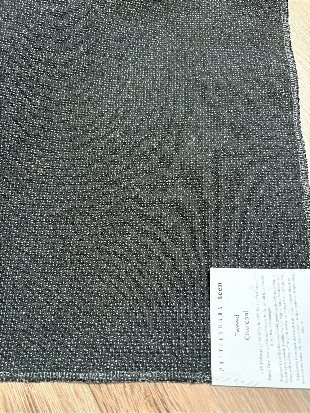Pottery Barn Dark Charcoal Tweed Textured Upholstery Fabric Linen Cotton Blend